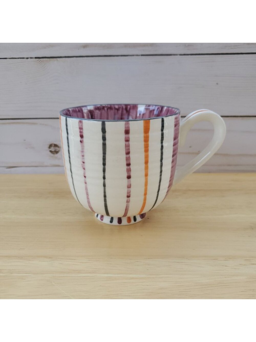 Anthropologie Handcrafted Ceramic Mug Colorful Striped And 1990s Retro Design